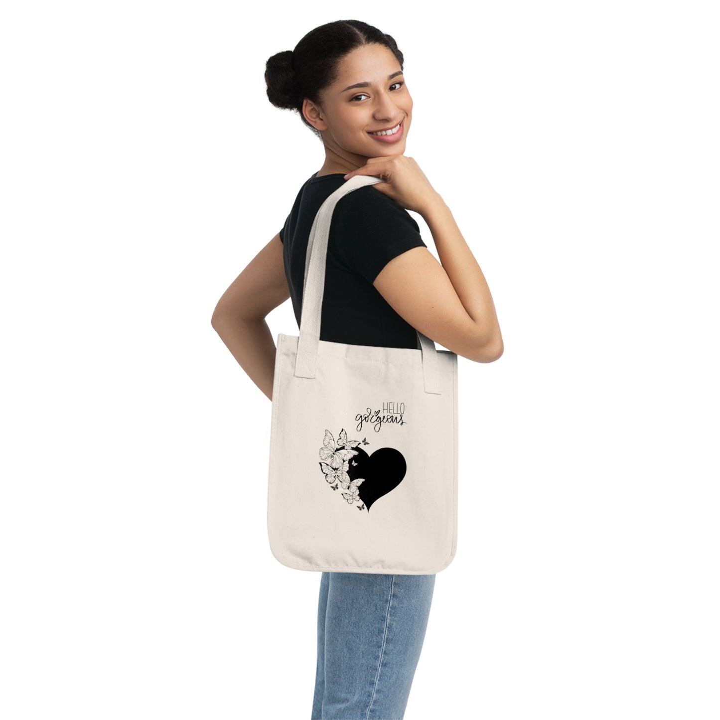 Hello Gorgeous Organic Canvas Tote Bag, Eco-Friendly Shopping Tote, Floral Design Bag, Gift for Her, Everyday Use, Reusable Grocery Bag