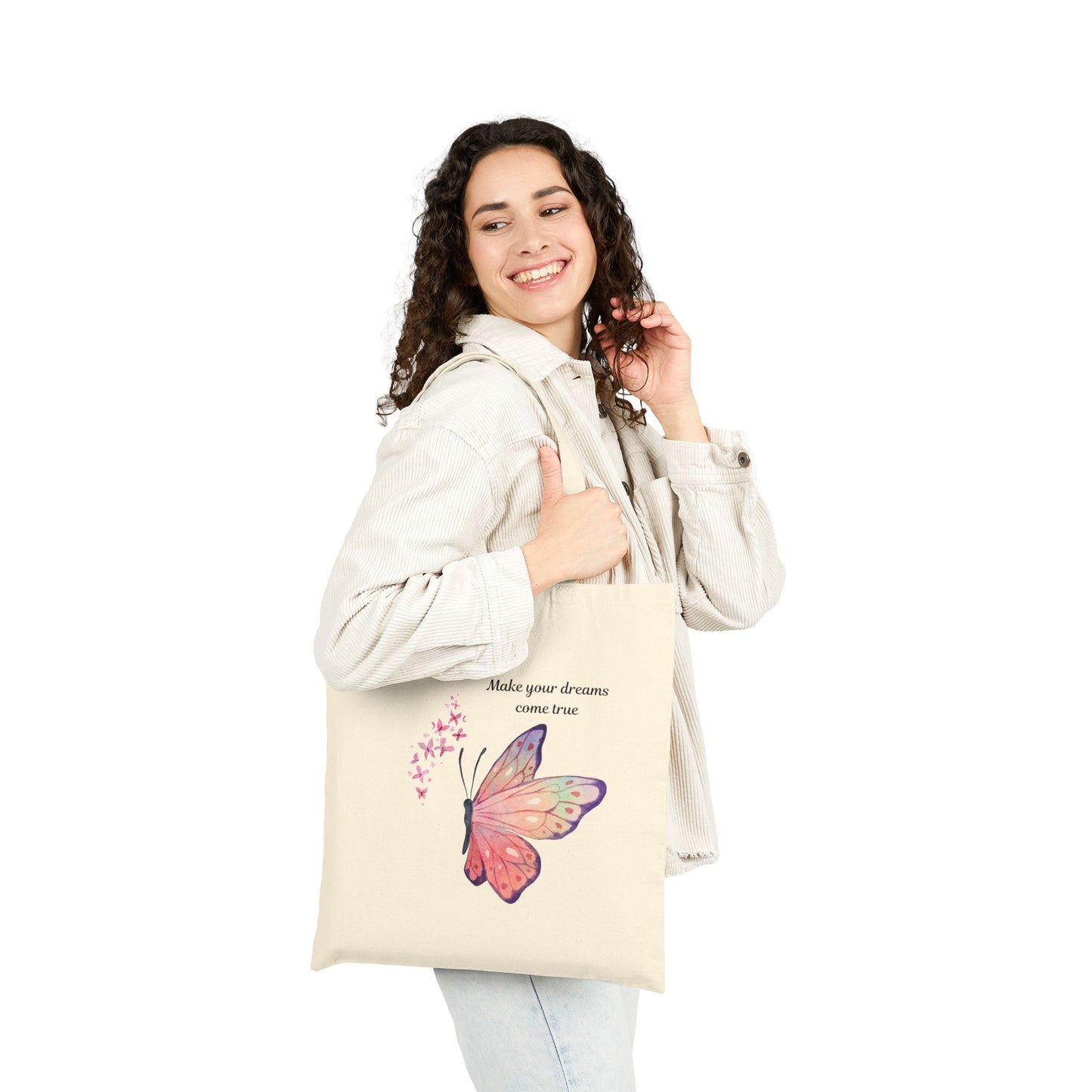 Dreams Come True Butterfly Tote Bag, Eco-Friendly Shopping Bag, Gift for Her, Positive Affirmation, Inspirational Tote