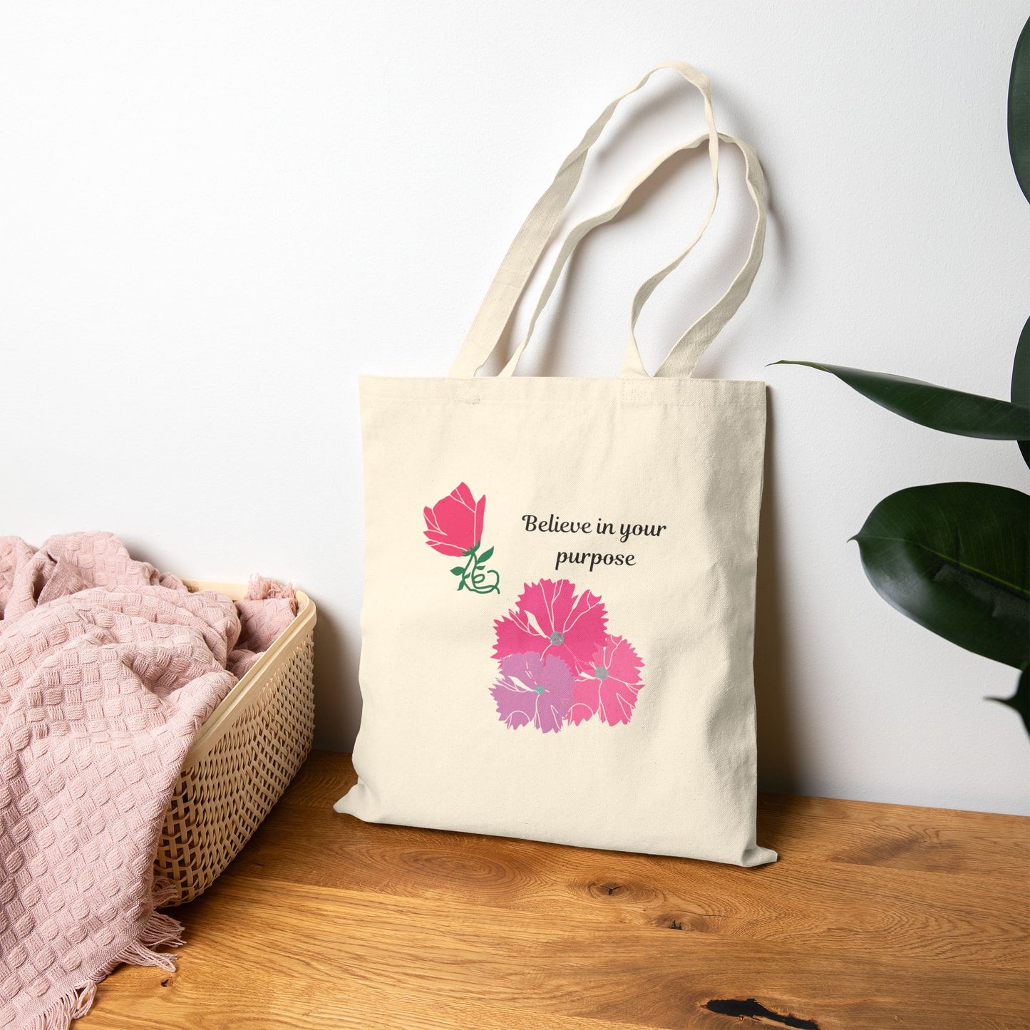 Inspirational Floral Tote Bag - Believe in Your Purpose, Eco-Friendly Shopping Bag, Gift for Her, Reusable Grocery Bag, Birthday Gift, [...]