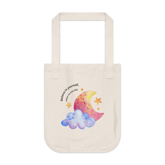 Dreamy Organic Canvas Tote Bag, Inspirational Gift, Reusable Shopping Bag, Moon and Stars Design, Eco-Friendly Carryall
