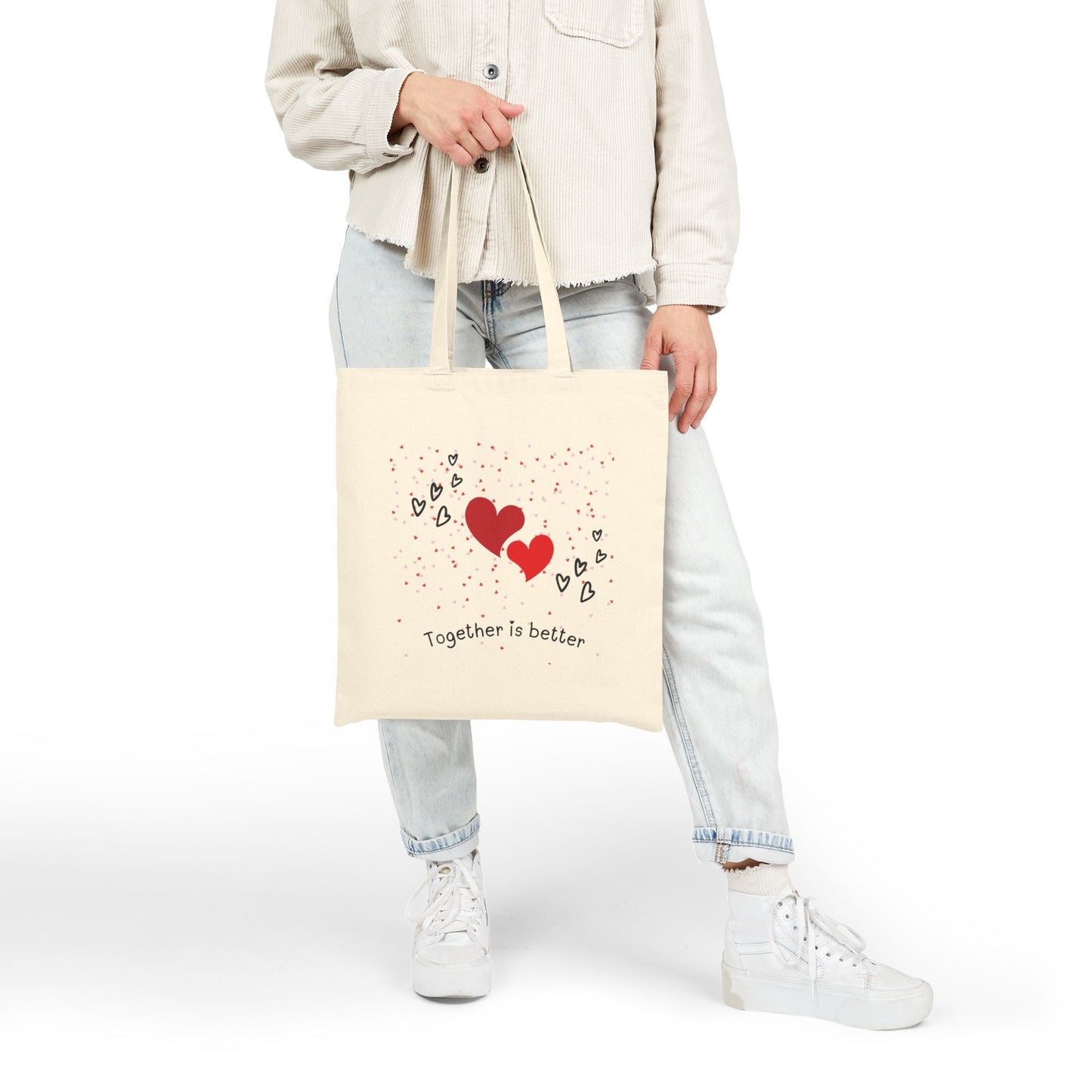 Romantic Cotton Tote Bag - "Together is Better"