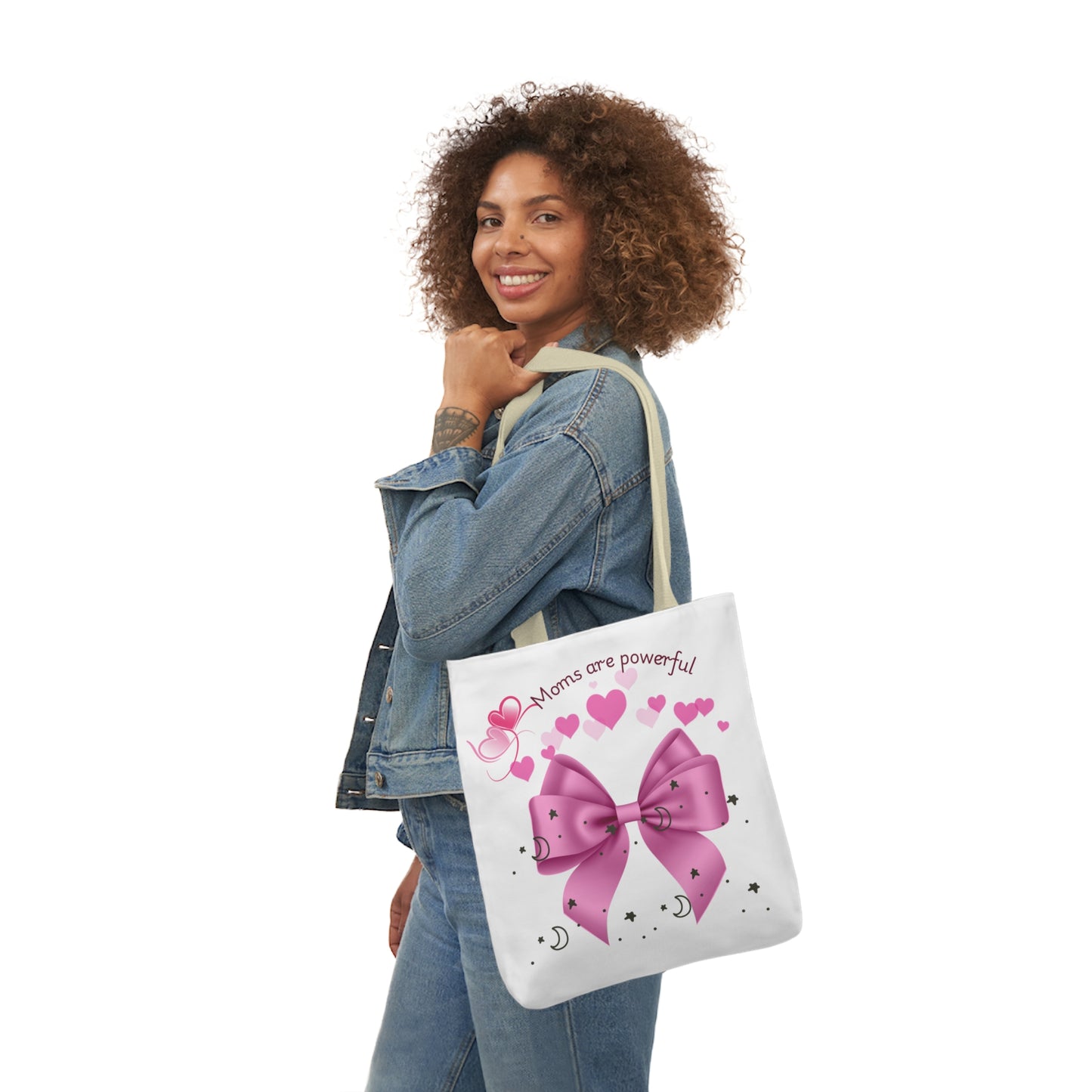 Moms Are Powerful Canvas Tote Bag with Colorful Straps