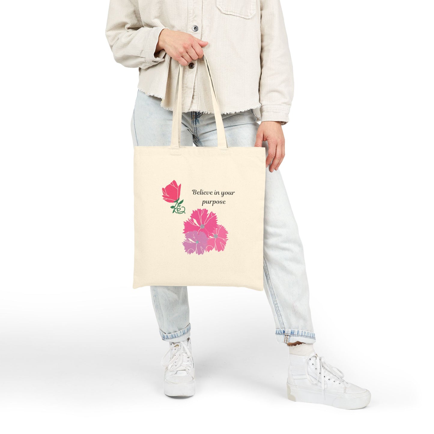 Inspirational Floral Tote Bag - Believe in Your Purpose, Eco-Friendly Shopping Bag, Gift for Her, Reusable Grocery Bag, Birthday Gift, [...]