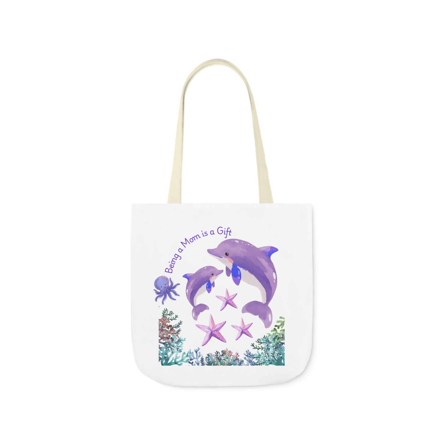 Ocean-Inspired Canvas Tote Bag - "Being Mom is a Gift" Design with 5-Color Straps