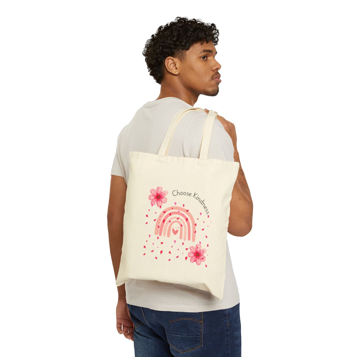 Choose Kindness Cotton Canvas Tote Bag - Eco-Friendly, Colorful Rainbow Design