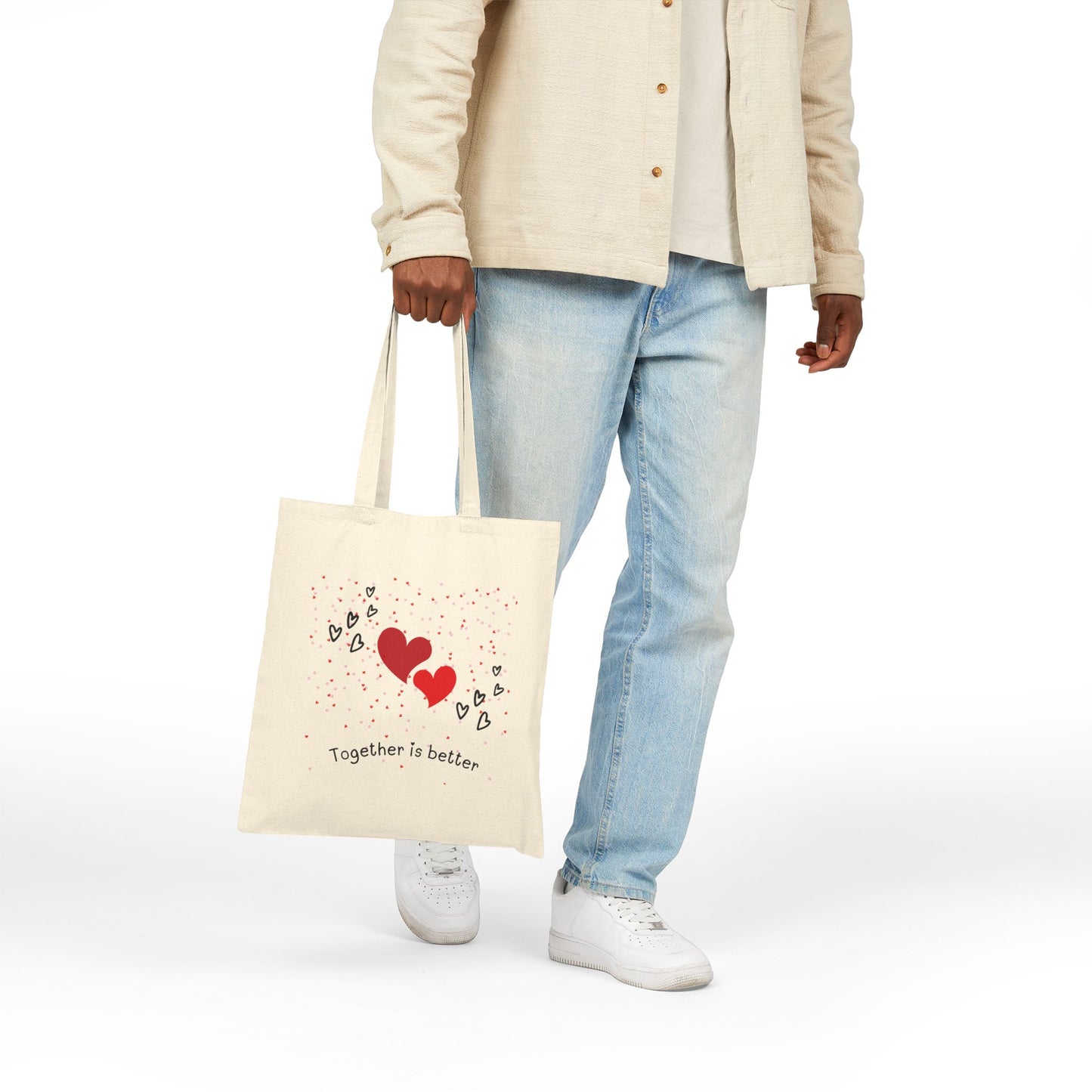 Romantic Cotton Tote Bag - "Together is Better"