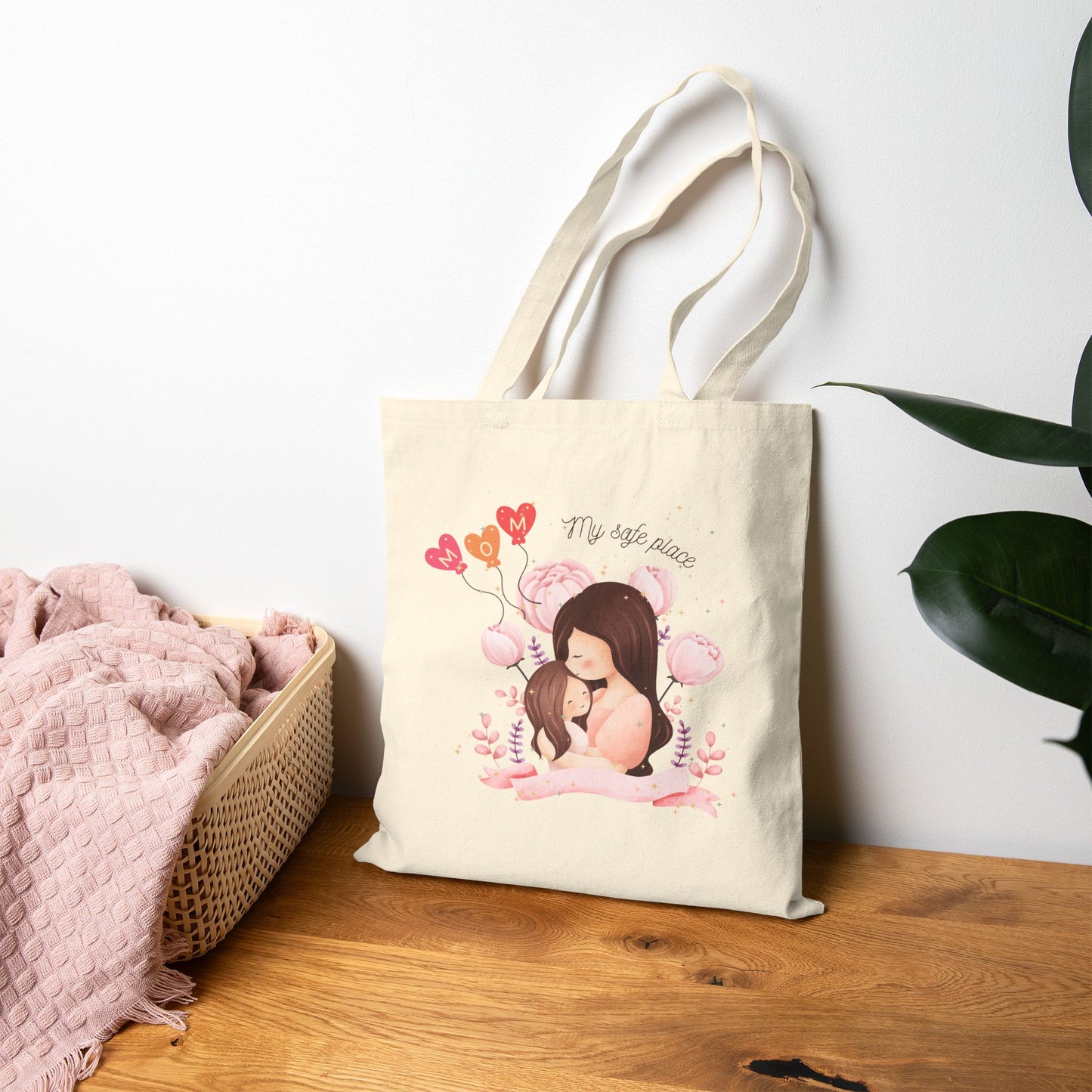 Mom Love Cotton Canvas Tote Bag - Eco-Friendly, Cute & Practical Gift for Mother's Day