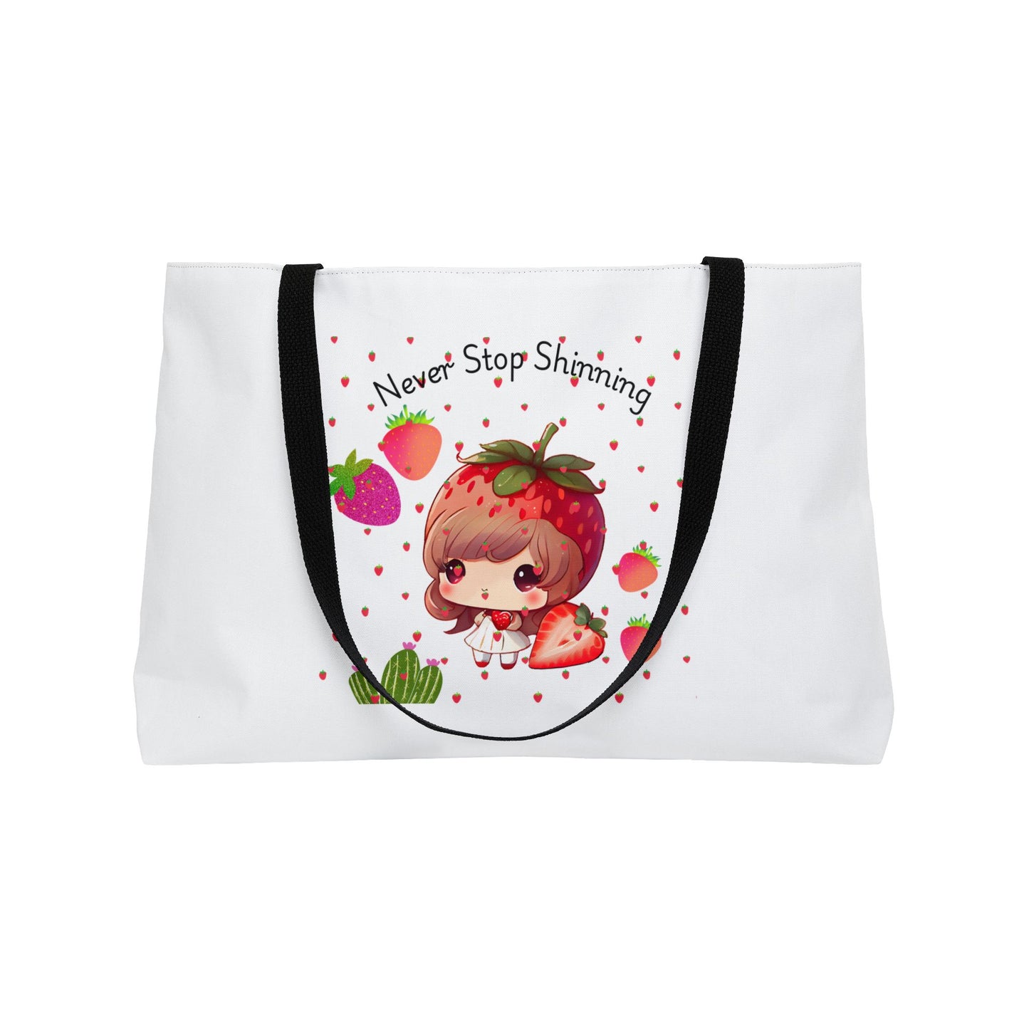 Cute Strawberry Weekender Tote Bag - 'Never Stop Shining'