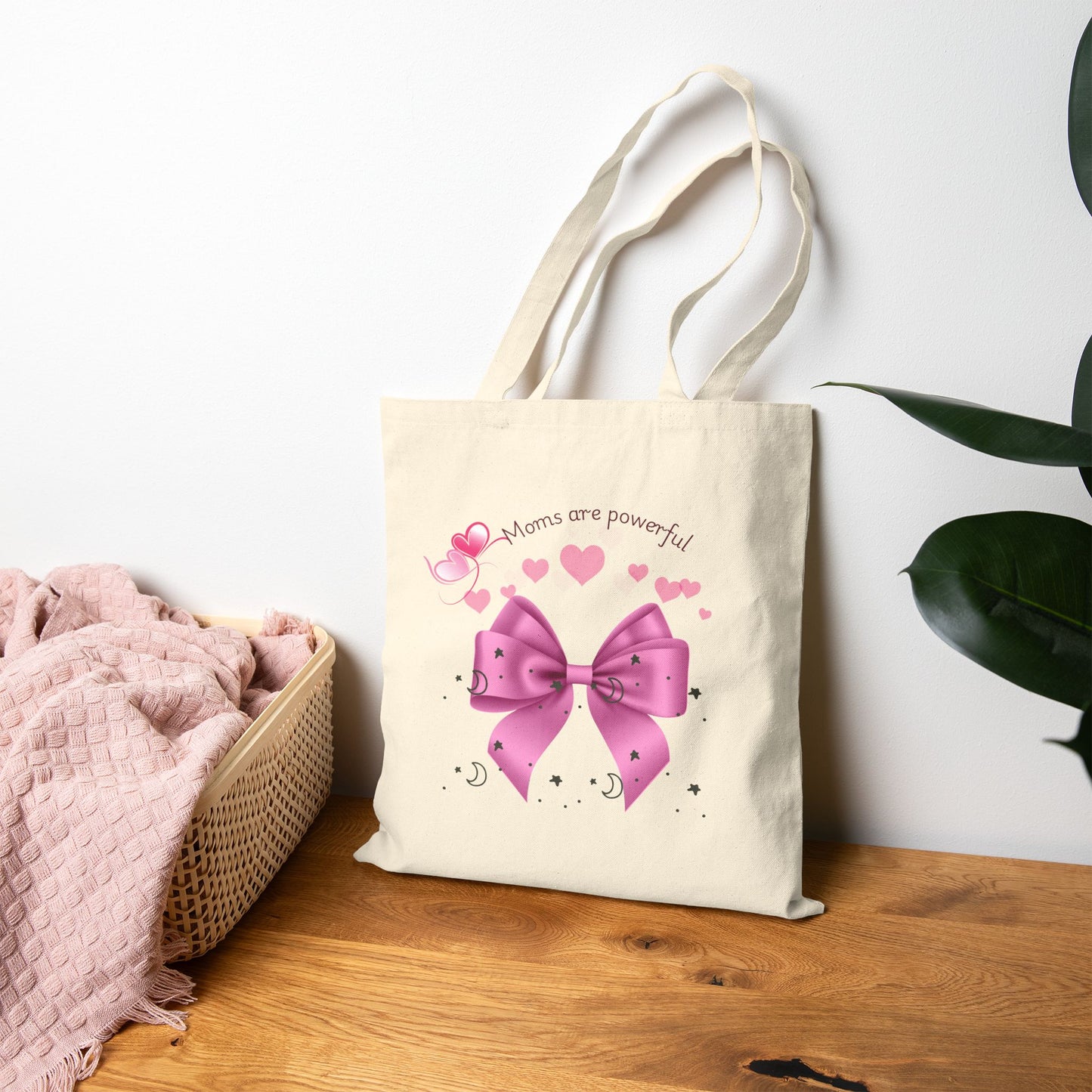 Empowering Moms Cotton Canvas Tote Bag - Reusable Shopping Bag with Cute Bow Design