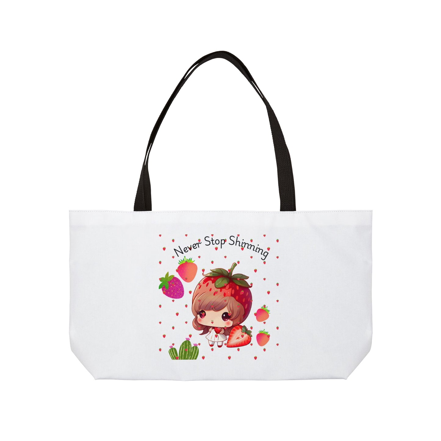 Cute Strawberry Weekender Tote Bag - 'Never Stop Shining'