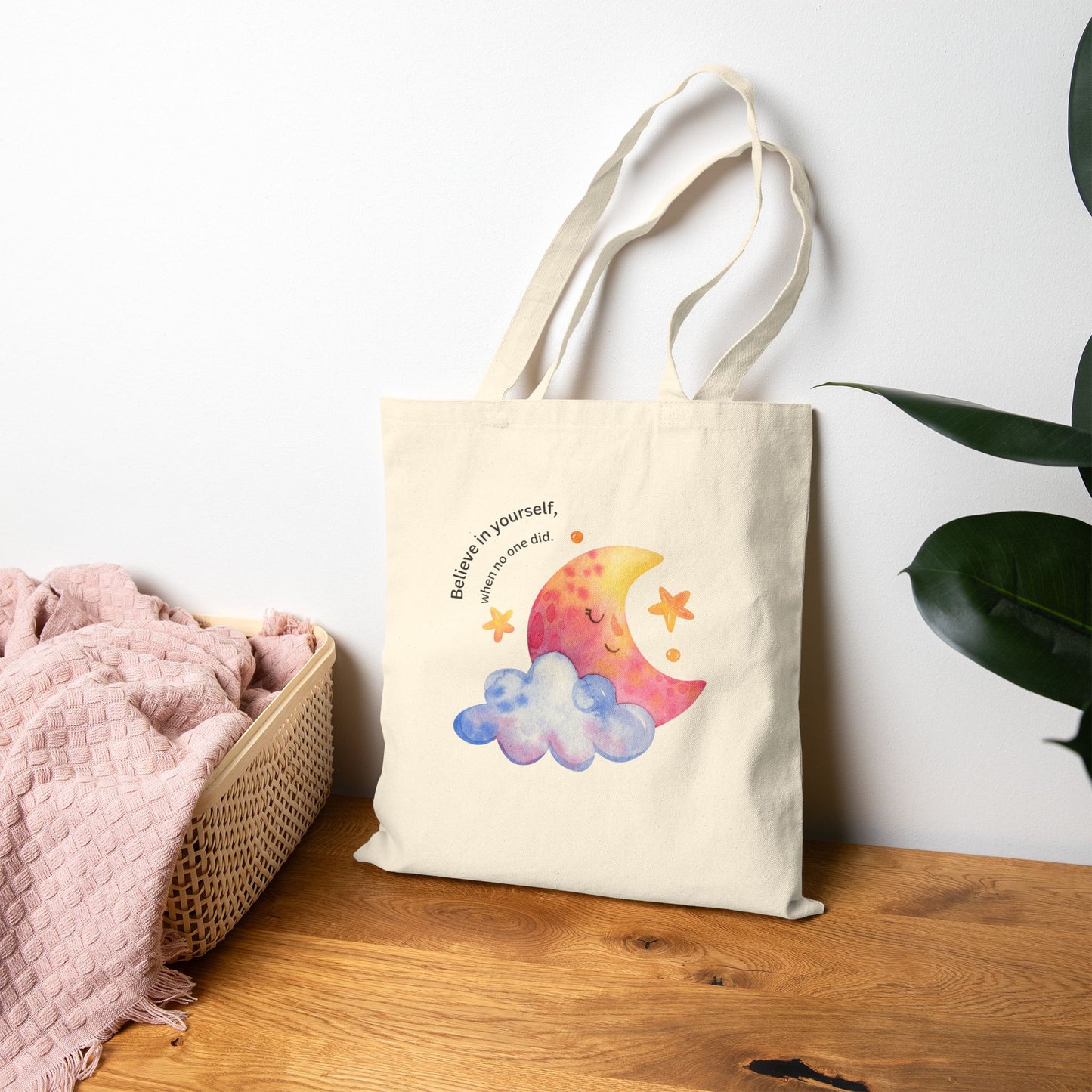 Dreamy Moon Canvas Tote Bag, Eco-Friendly Shopping Bag, Gift for Her, Birthday, Everyday Use, Cute Art, Reusable Tote