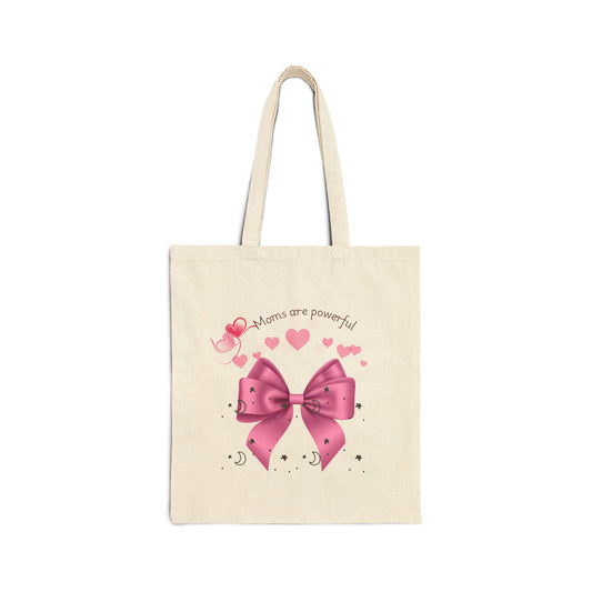 Empowering Moms Cotton Canvas Tote Bag - Reusable Shopping Bag with Cute Bow Design