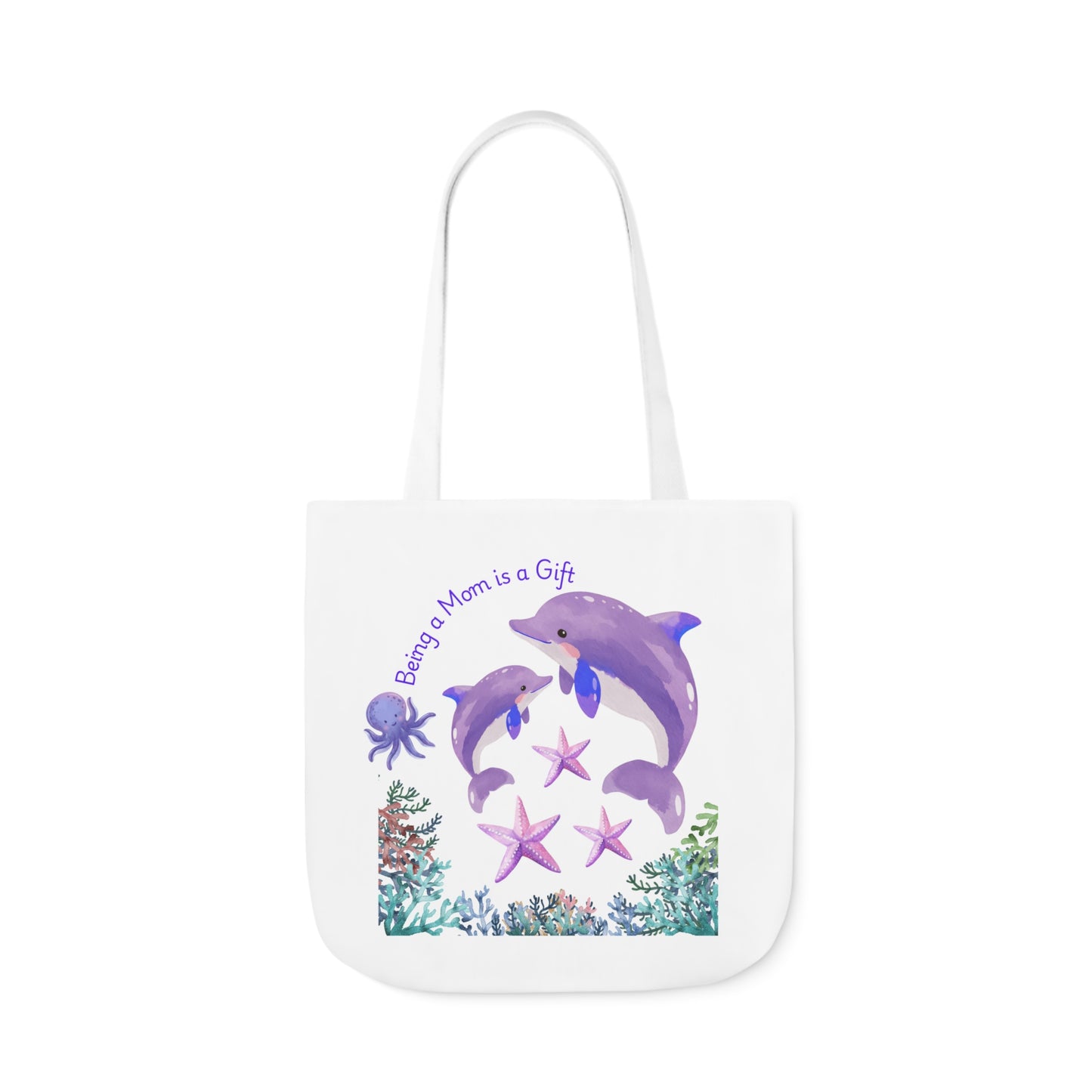 Ocean-Inspired Canvas Tote Bag - "Being Mom is a Gift" Design with 5-Color Straps