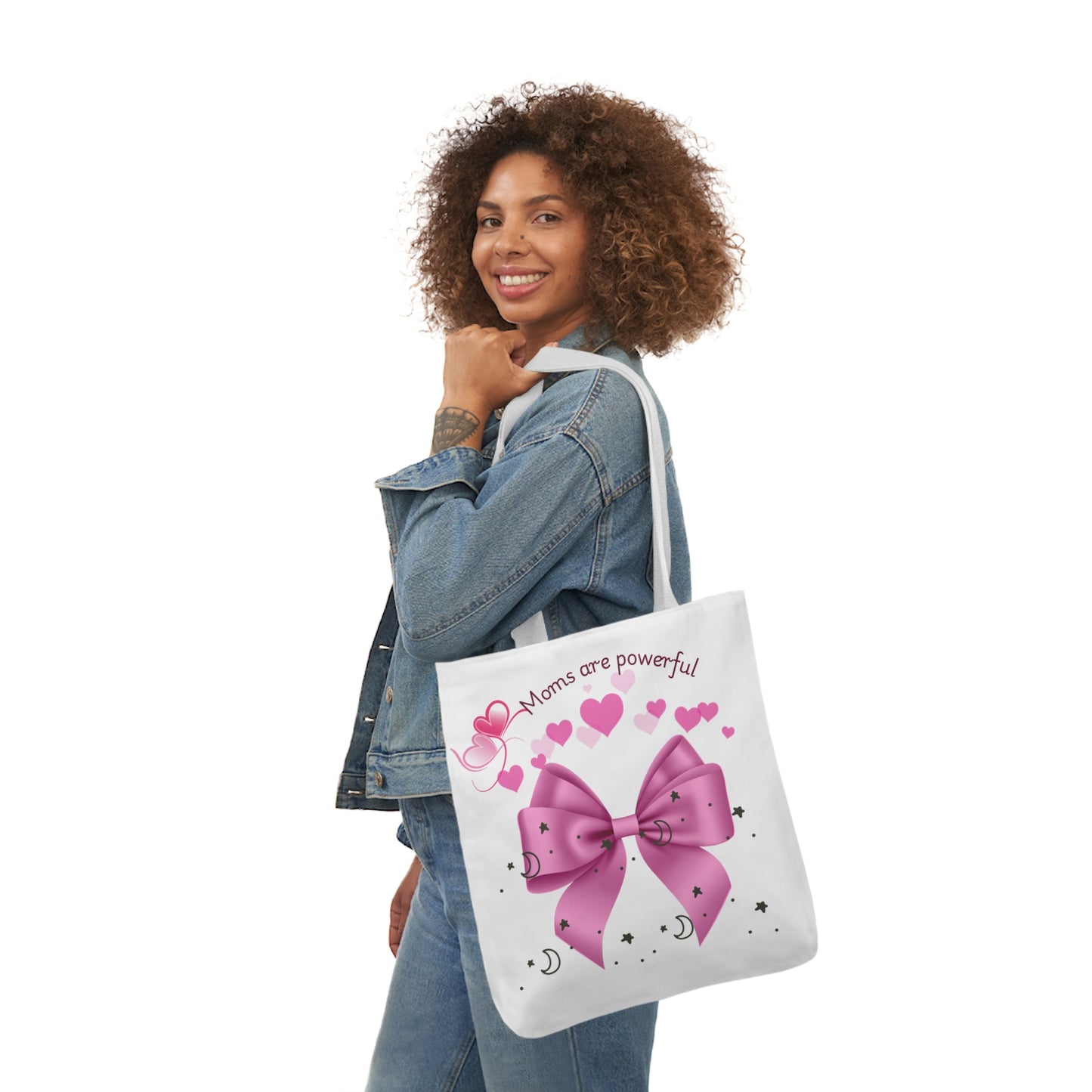 Moms Are Powerful Canvas Tote Bag with Colorful Straps