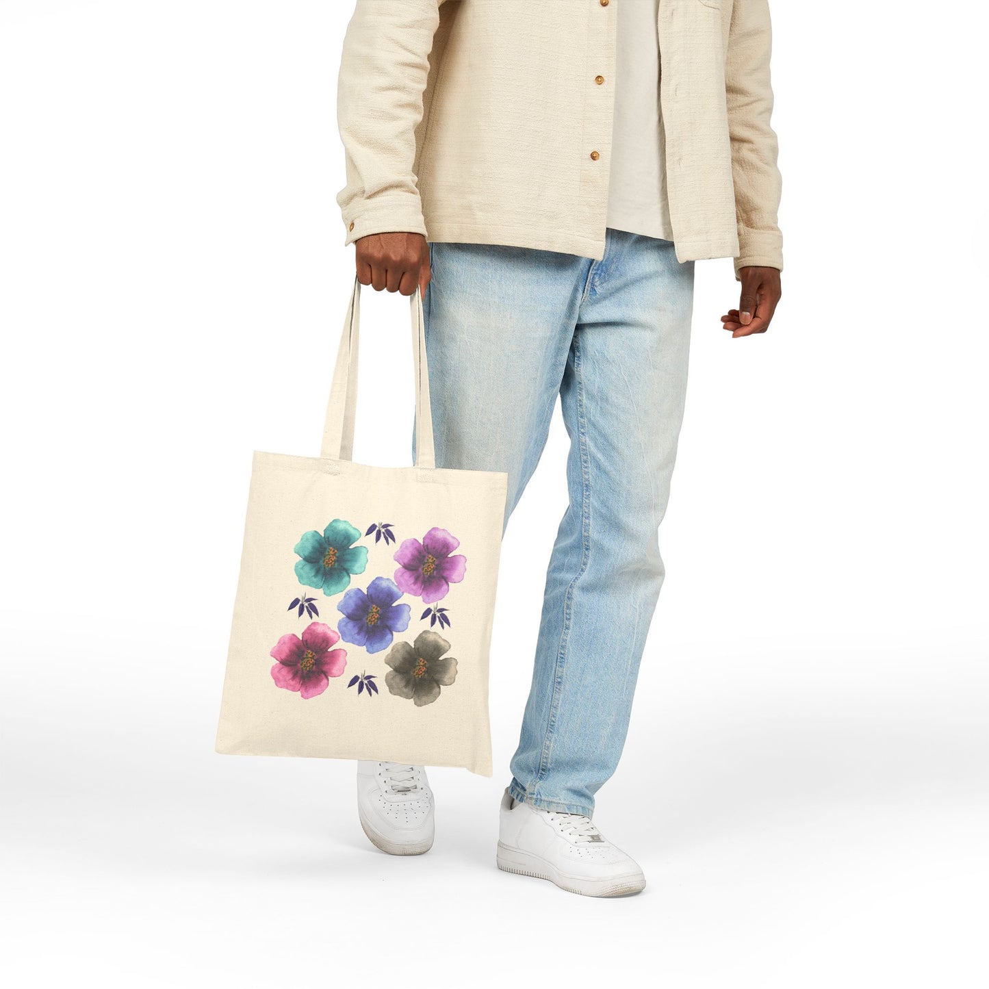 Floral Canvas Tote Bag - Eco-Friendly Shopping Bag, Grocery Tote, Book Bag, Beach Bag, Gift for Her