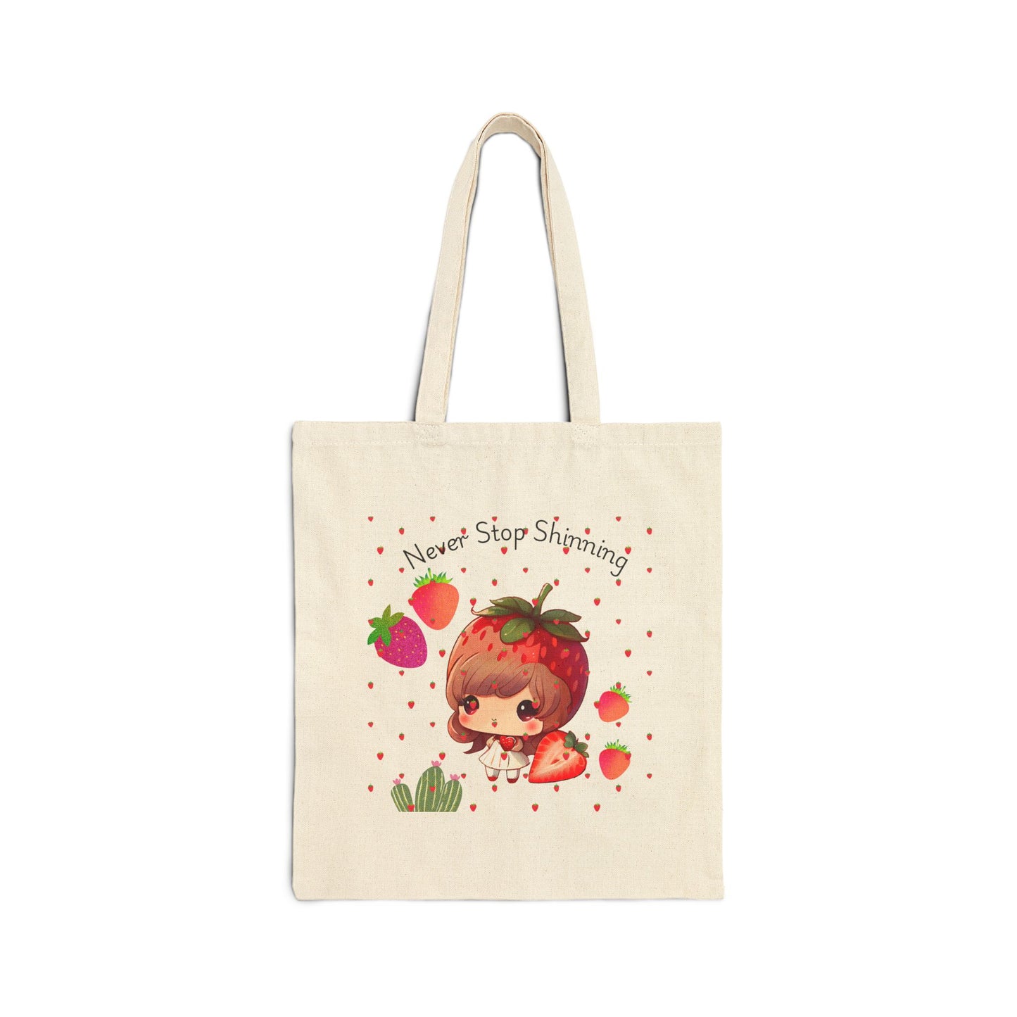 Whimsical Strawberry Tote Bag - 'Never Stop Shining'