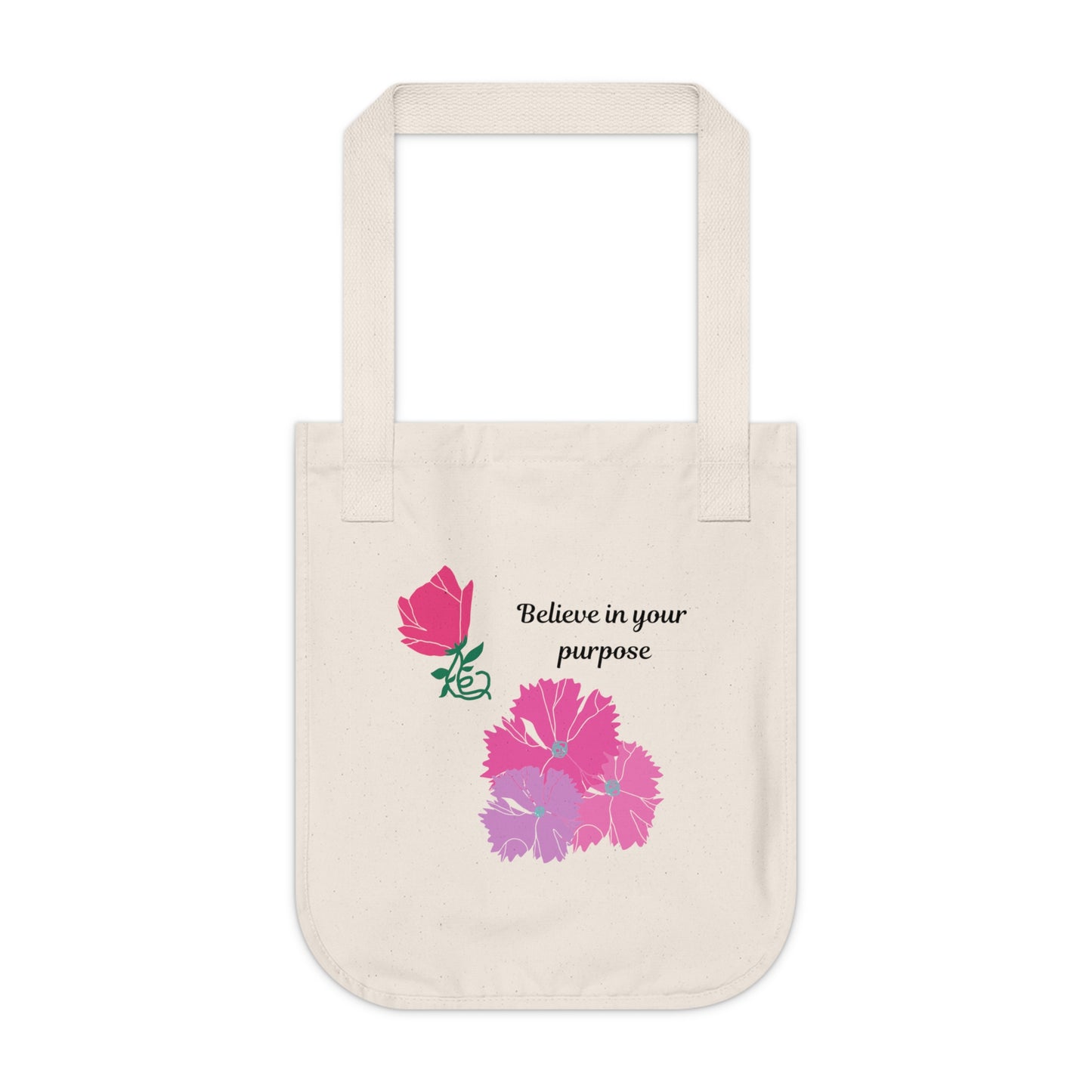 Organic Canvas Tote Bag - "Believe In Your Purpose" Floral Tote, Eco-Friendly Shopping Bag, Gift for Her, Reusable Grocery Bag, [...]