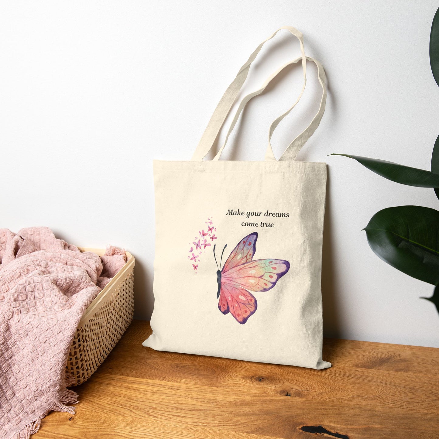 Dreams Come True Butterfly Tote Bag, Eco-Friendly Shopping Bag, Gift for Her, Positive Affirmation, Inspirational Tote