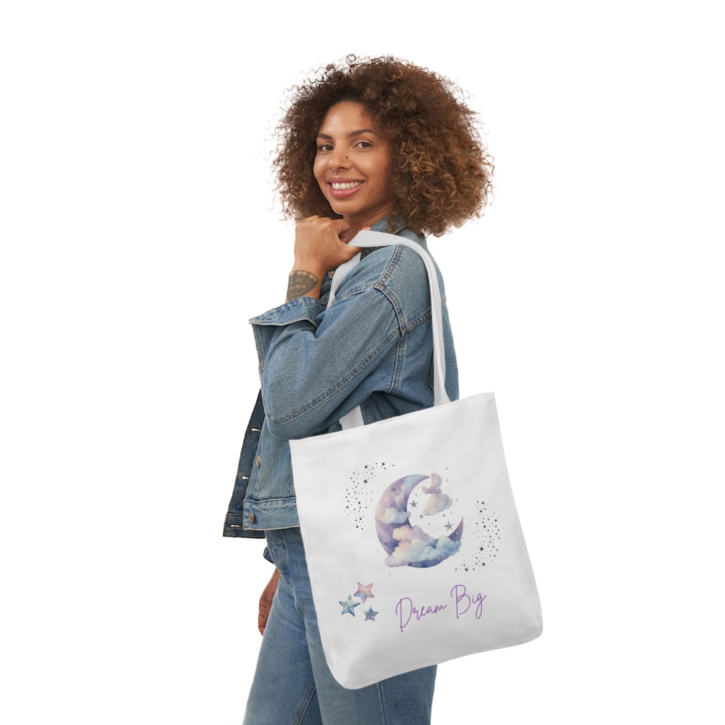 Dream Big Canvas Tote Bag with Colorful Straps