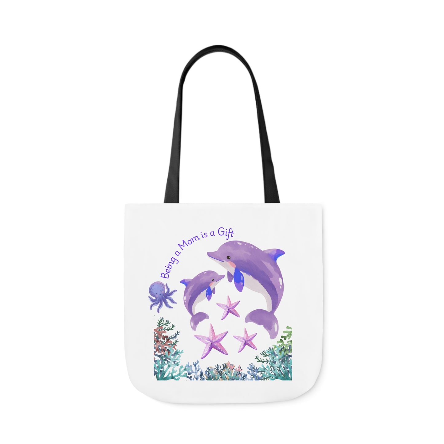 Ocean-Inspired Canvas Tote Bag - "Being Mom is a Gift" Design with 5-Color Straps