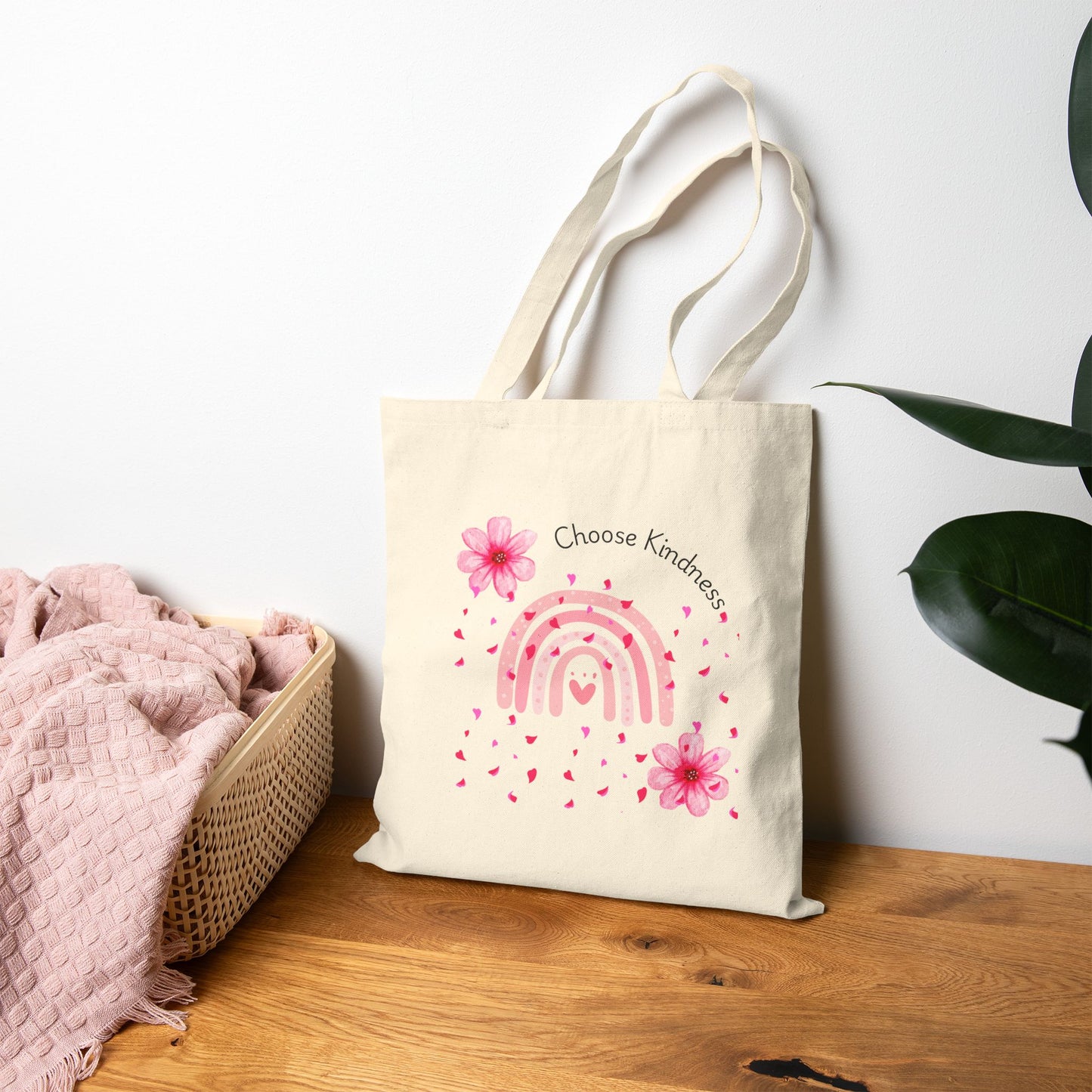 Choose Kindness Cotton Canvas Tote Bag - Eco-Friendly, Colorful Rainbow Design