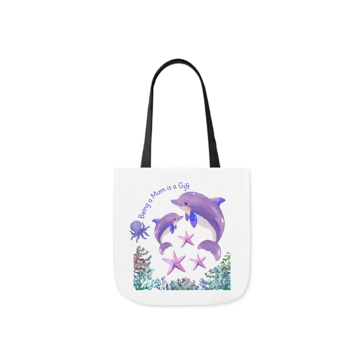 Ocean-Inspired Canvas Tote Bag - "Being Mom is a Gift" Design with 5-Color Straps