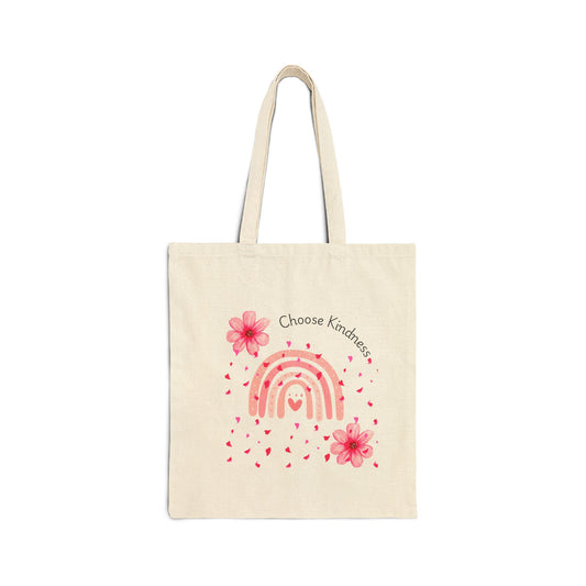 Choose Kindness Cotton Canvas Tote Bag - Eco-Friendly, Colorful Rainbow Design