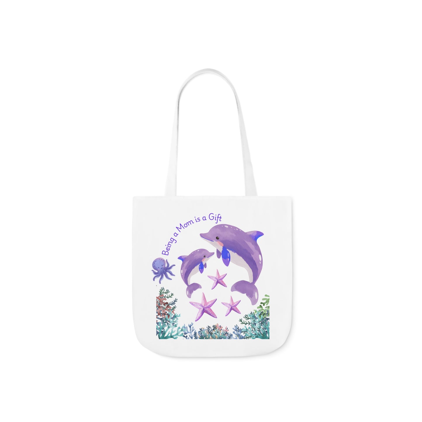 Ocean-Inspired Canvas Tote Bag - "Being Mom is a Gift" Design with 5-Color Straps