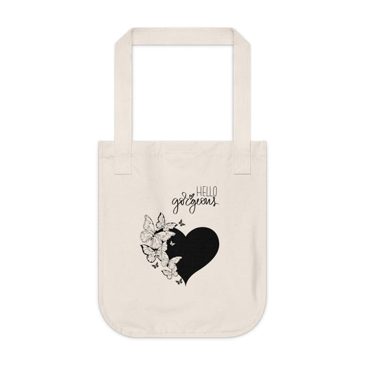 Hello Gorgeous Organic Canvas Tote Bag, Eco-Friendly Shopping Tote, Floral Design Bag, Gift for Her, Everyday Use, Reusable Grocery Bag