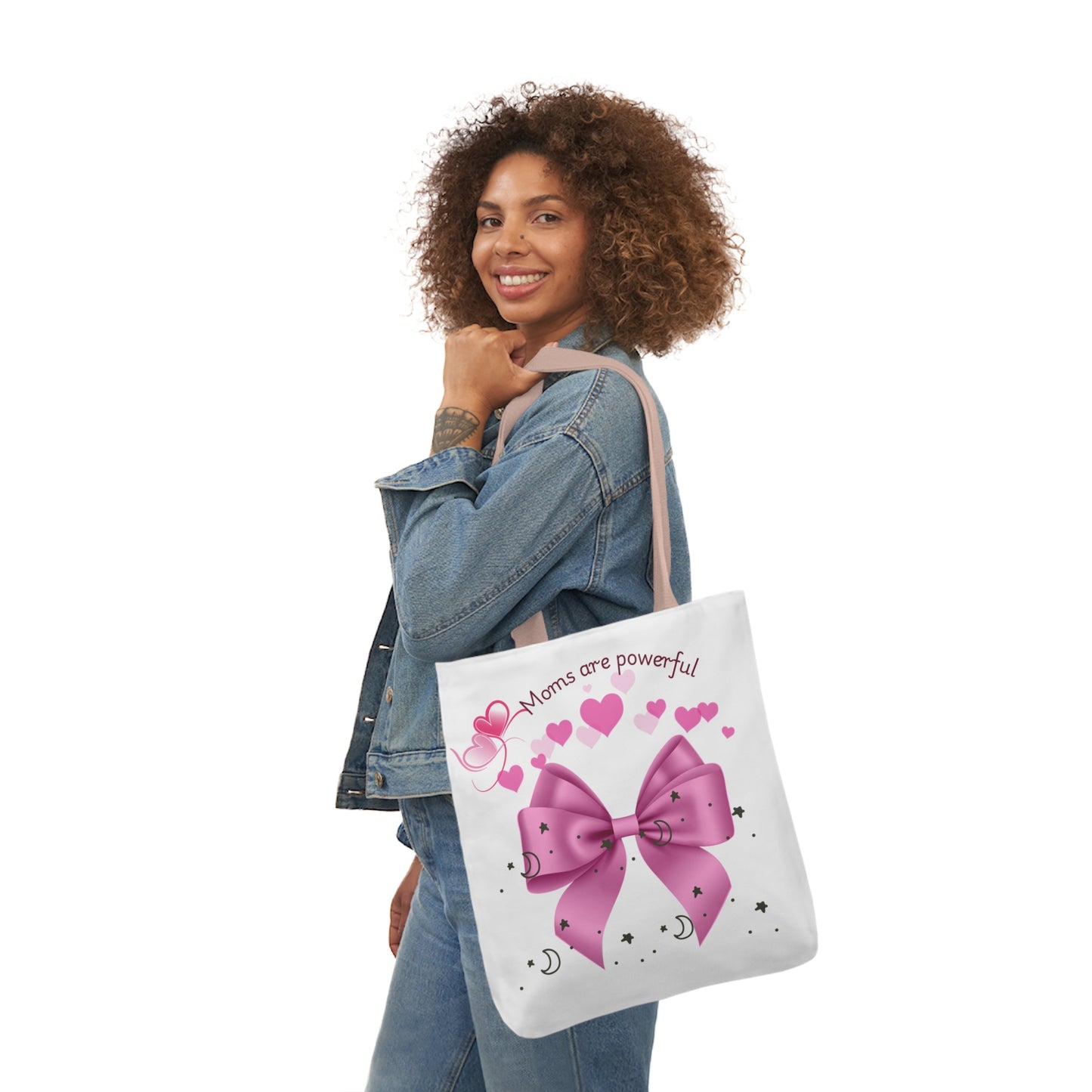 Moms Are Powerful Canvas Tote Bag with Colorful Straps