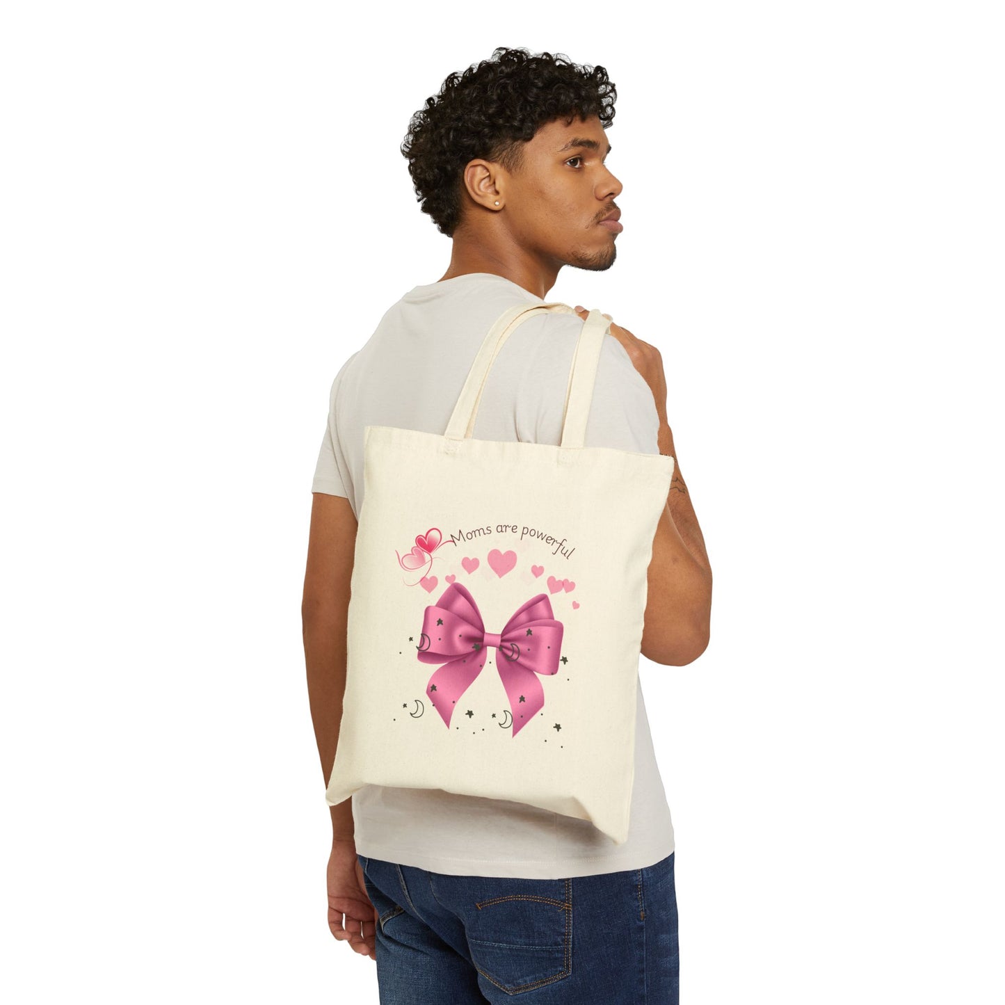 Empowering Moms Cotton Canvas Tote Bag - Reusable Shopping Bag with Cute Bow Design
