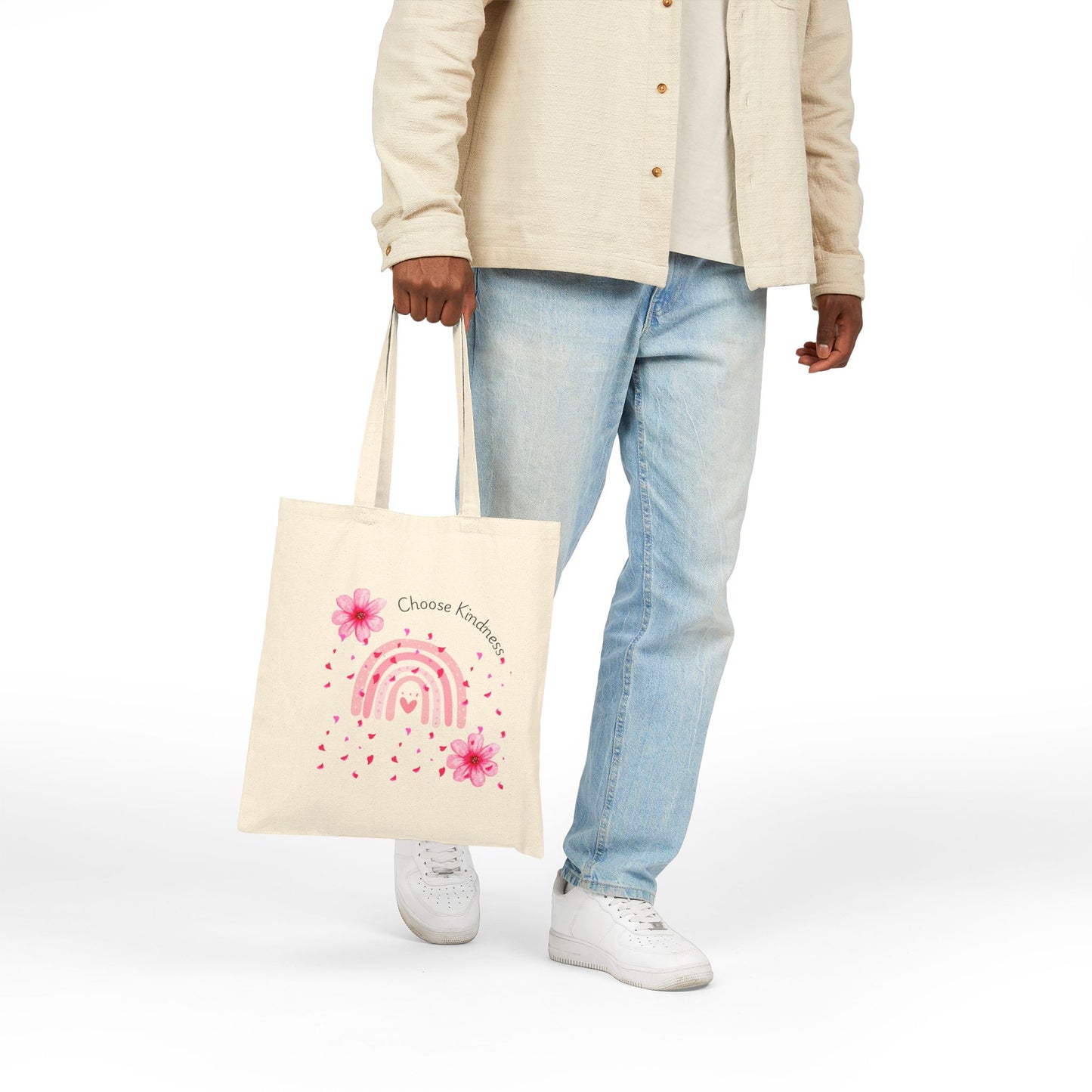 Choose Kindness Cotton Canvas Tote Bag - Eco-Friendly, Colorful Rainbow Design