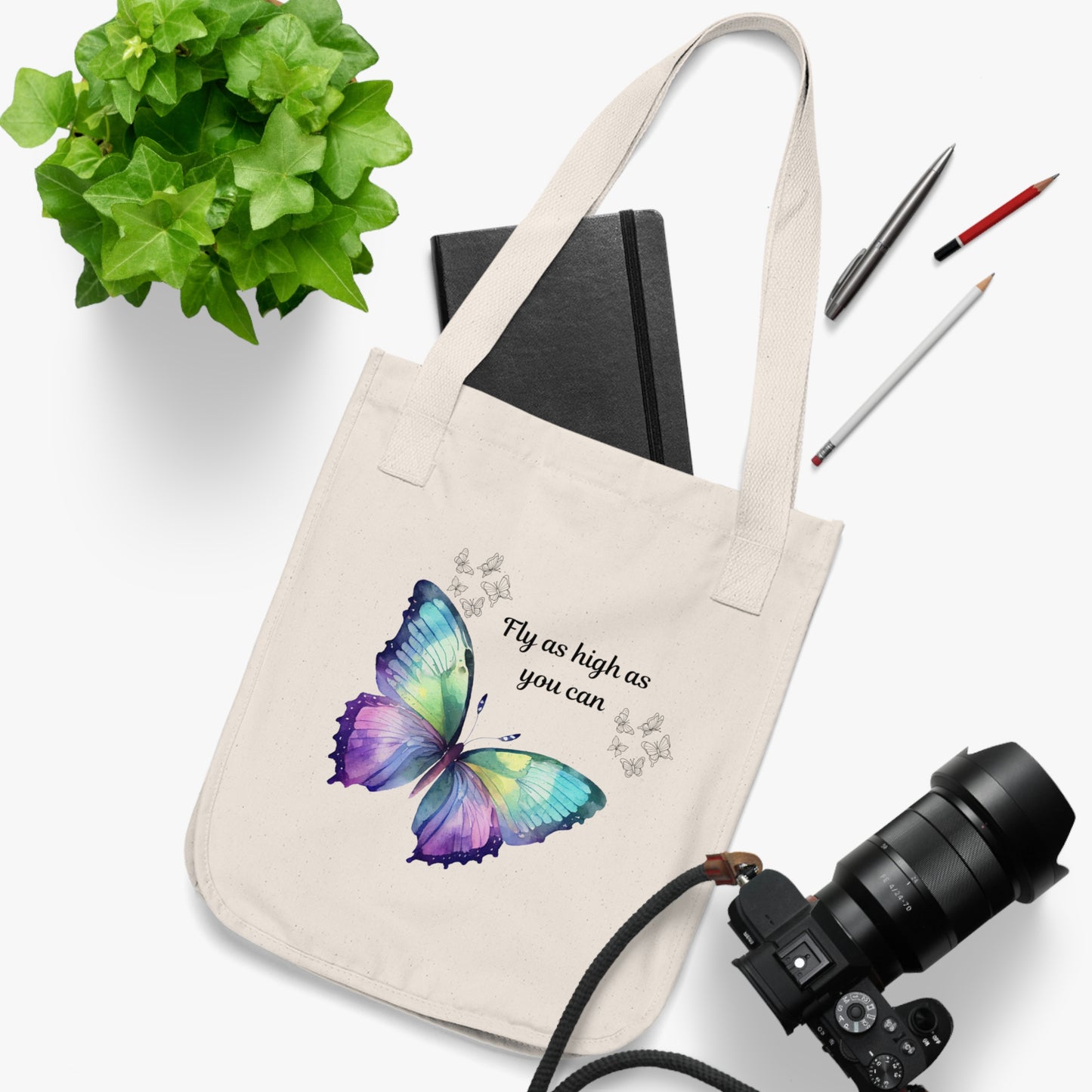 Butterfly Inspirational Organic Canvas Tote Bag, Eco-Friendly Gift, Reusable Shopping Tote, Nature Lover's Accessory, Motivational Bag