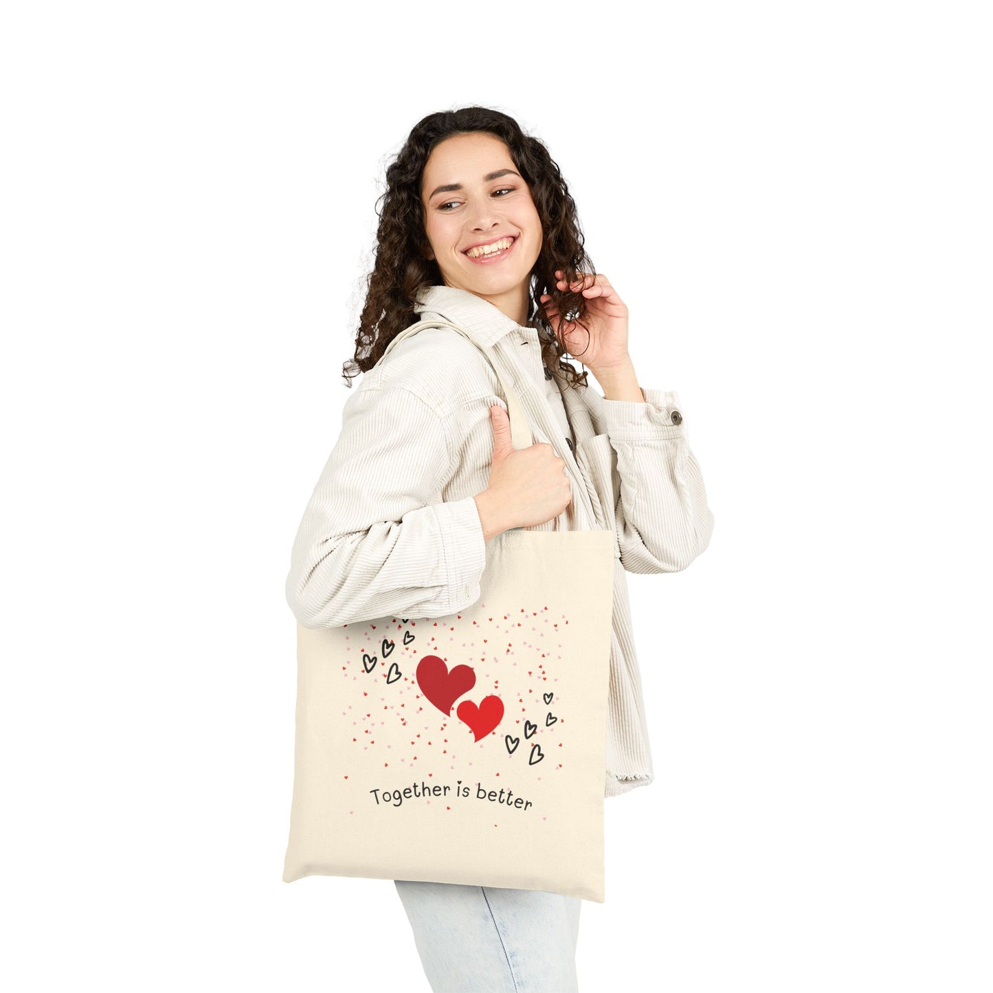 Romantic Cotton Tote Bag - "Together is Better"