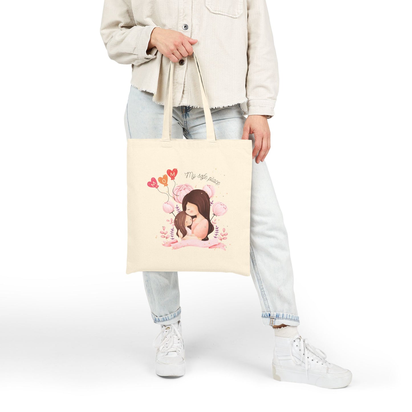 Mom Love Cotton Canvas Tote Bag - Eco-Friendly, Cute & Practical Gift for Mother's Day