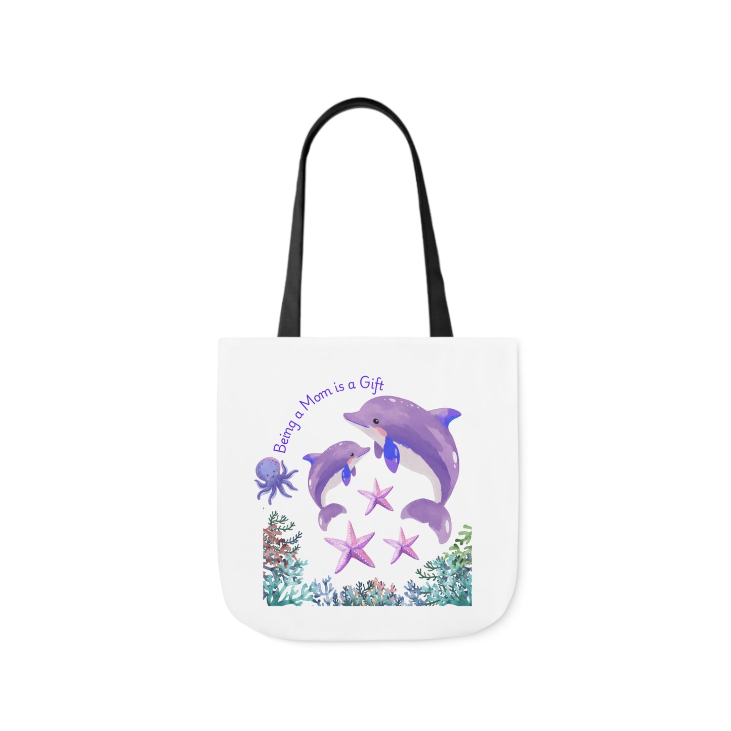 Ocean-Inspired Canvas Tote Bag - "Being Mom is a Gift" Design with 5-Color Straps