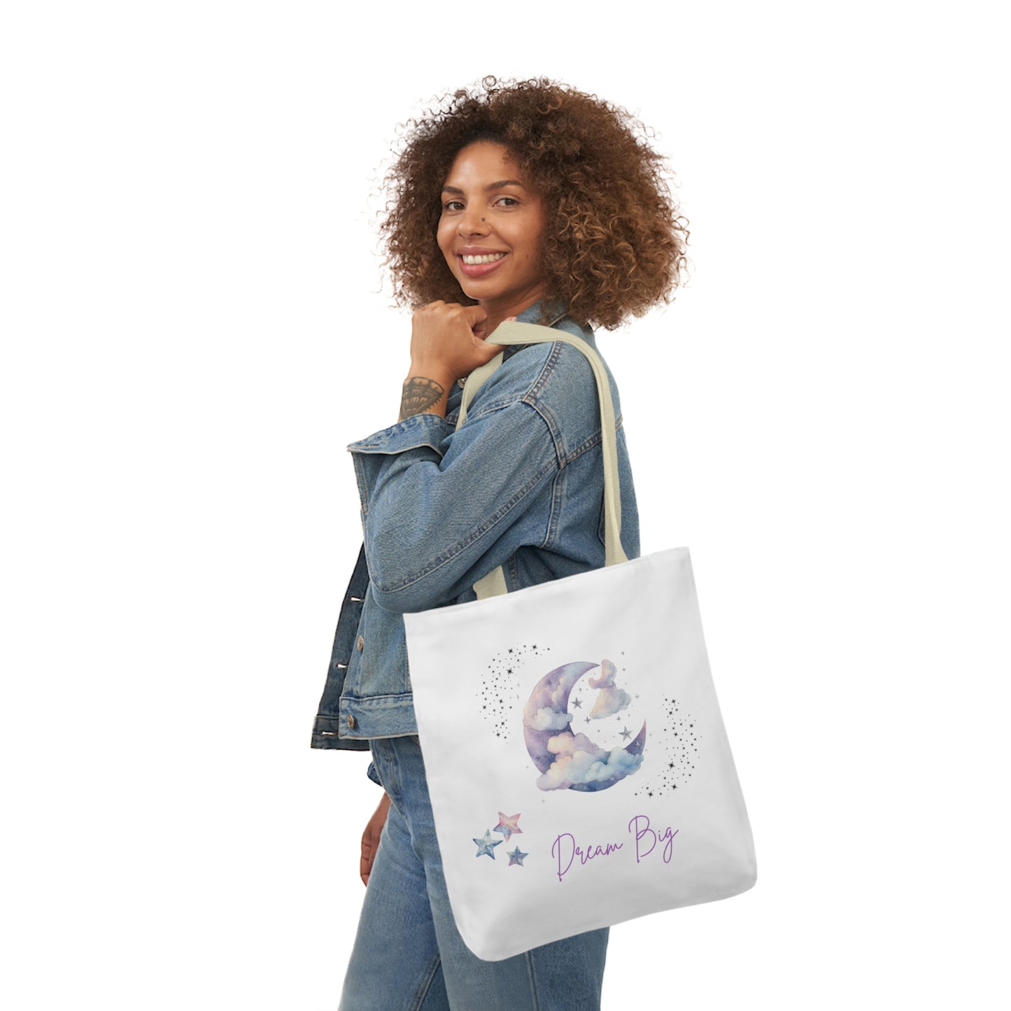 Dream Big Canvas Tote Bag with Colorful Straps