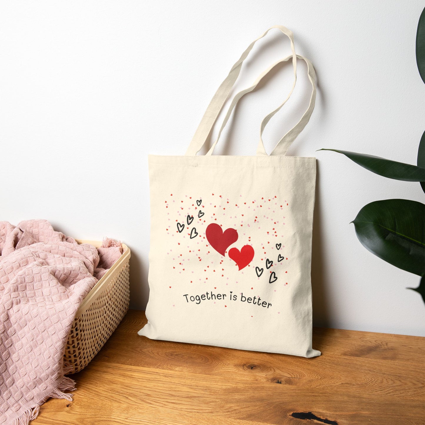 Romantic Cotton Tote Bag - "Together is Better"