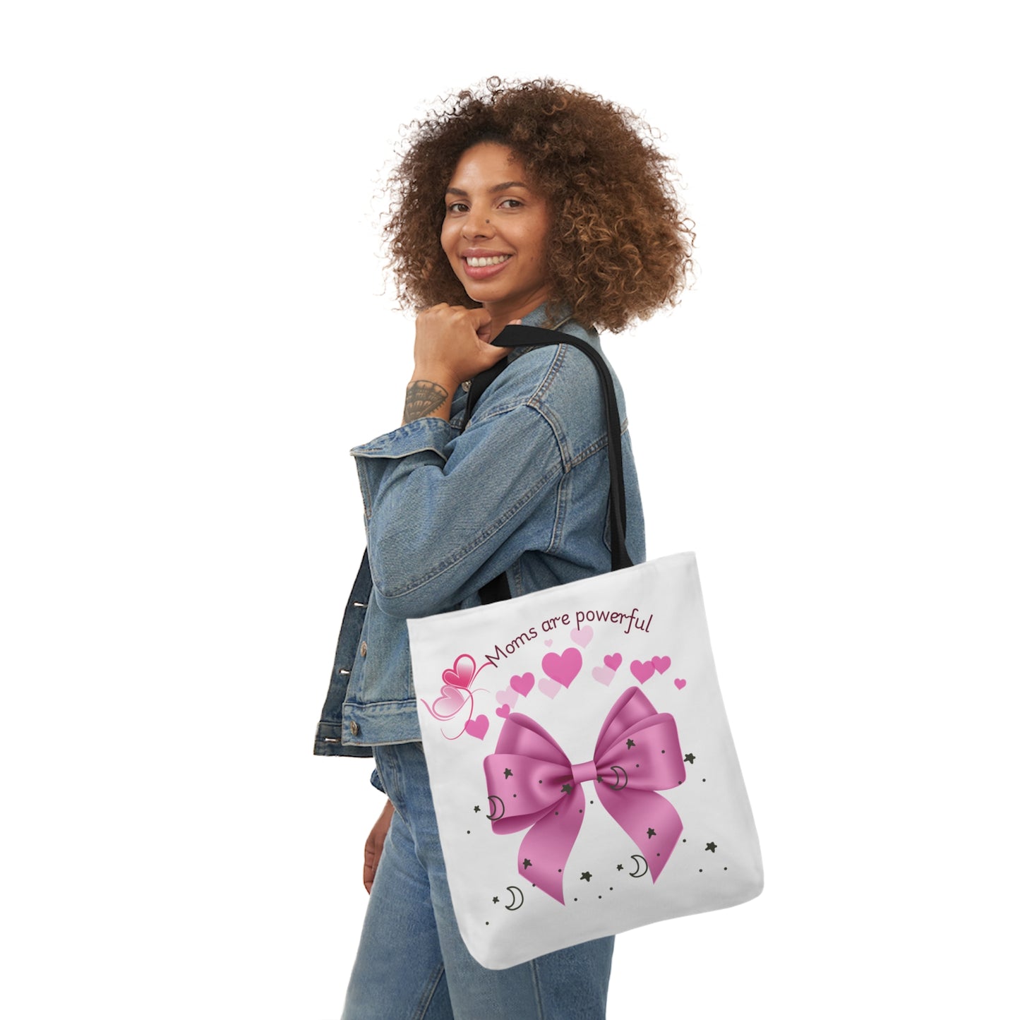 Moms Are Powerful Canvas Tote Bag with Colorful Straps